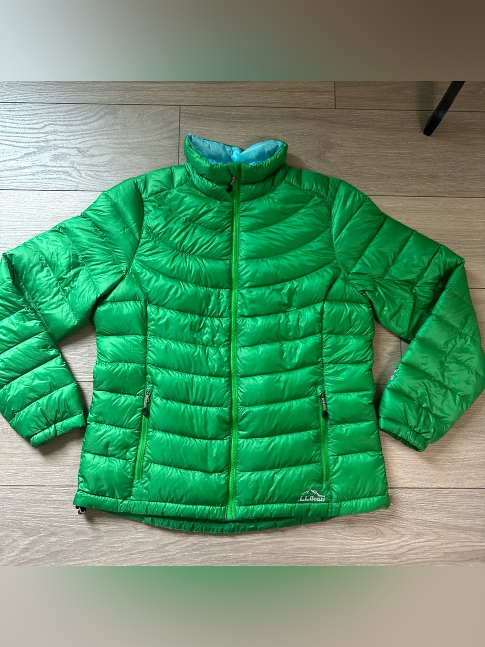 LL BEAN Women’s Size L Kelly Green Down Puffer Jacket Coat 850